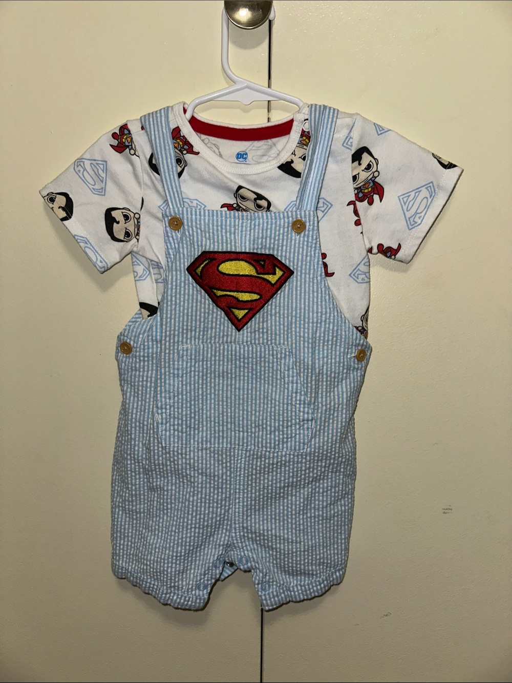 DC Comics Superman 2pc Set - Seersucker Shortalls & Graphic Tee - 18M